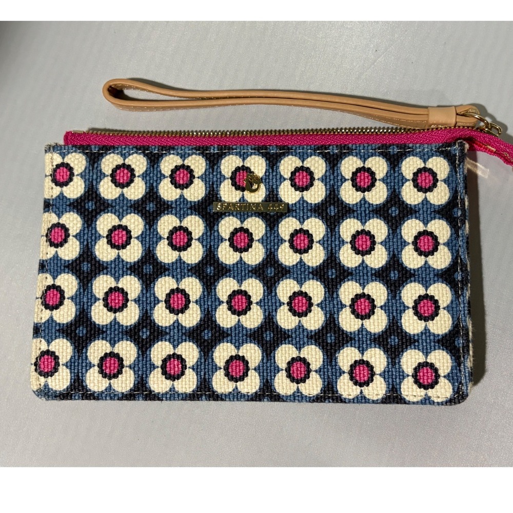 Spartina 449 Floral Linen‎ and Leather Wristlet Wallet